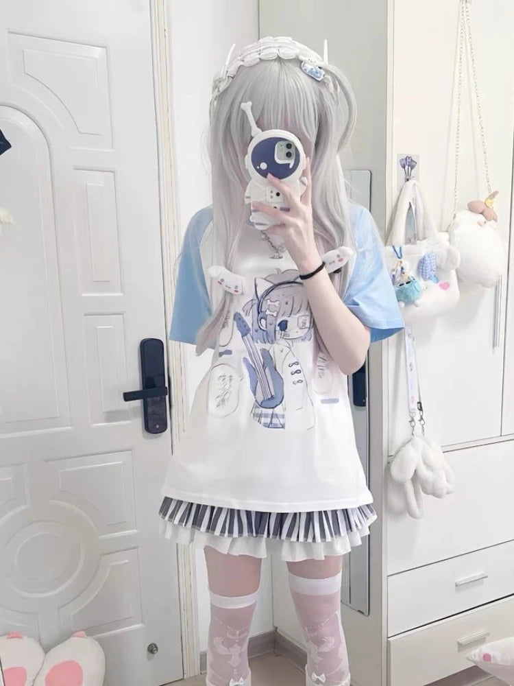 Summer subculture harajuku T Shirt women Mujer Y2k Grunge Short Sleeve T-shirt japanese Cute O-neck kawaii Cartoon Tees Tops