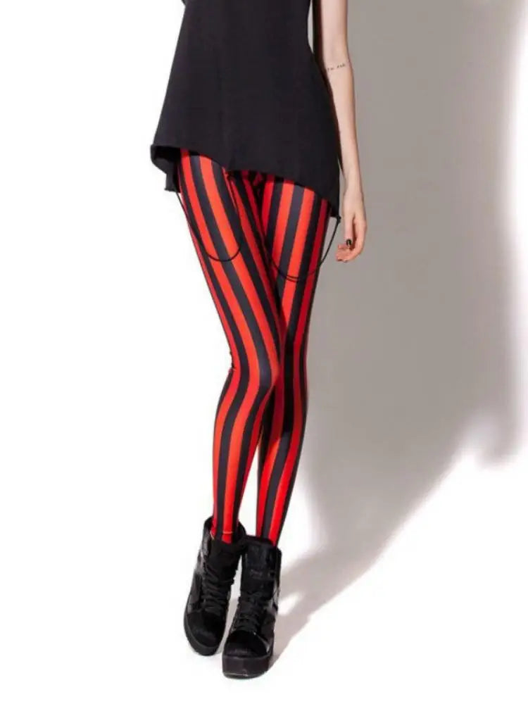 [You're My Secret] Fashion Women Sexy Leggings High Waist Elastic Stripe Print Trousers Casual Sports Leggings Hip-Lift Pants