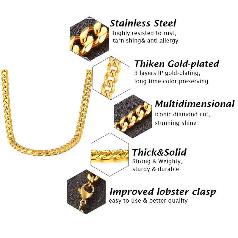 HIYEE クラシック キューバチェーンネックレス 気質 レトロ トレンド パーティーウェア お守り ステンレススチール 色褪せないアクセサリー