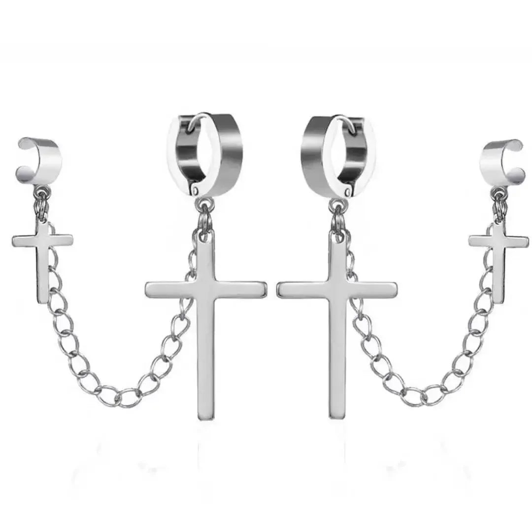 ゴススタイル ジルコン クリスタル クロス ドロップ ダングル イヤリング レディース メンズ ラグジュアリー ゴールド シルバーカラー フープイヤリング ファッション パンク ジュエリー