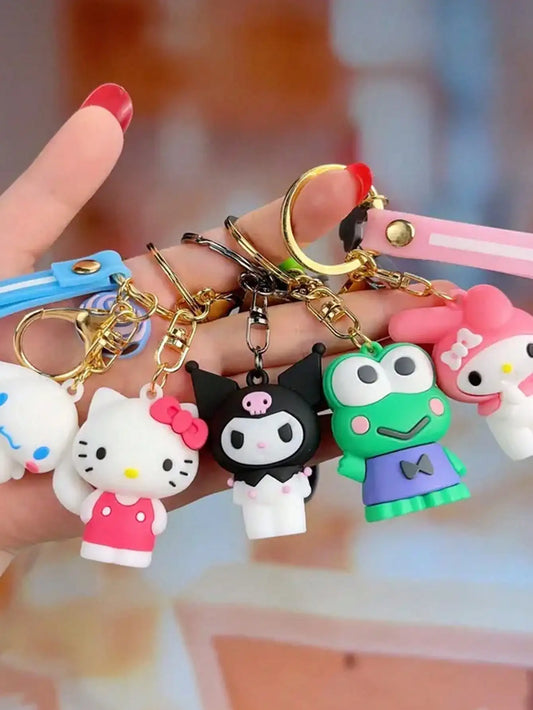 1Pc Adorable Cartoon Kuromi Hello Kitty Keychain - Y2K Style PVC with Cute Design for Women- Schoolbag Decor Accessory