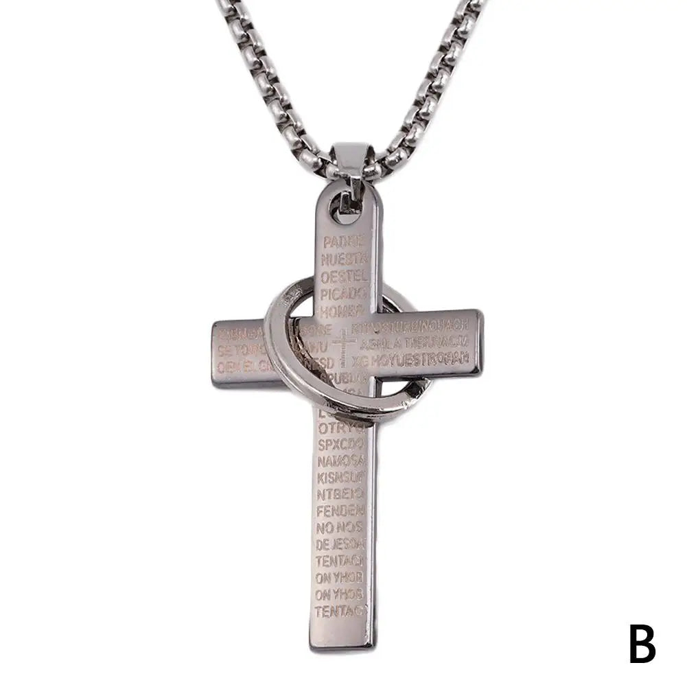 クロスネックレス バイブルペンダントチェーンネックレス メンズ ボーイズ スチール バイブルクロスペンダントチェーンネックレス
