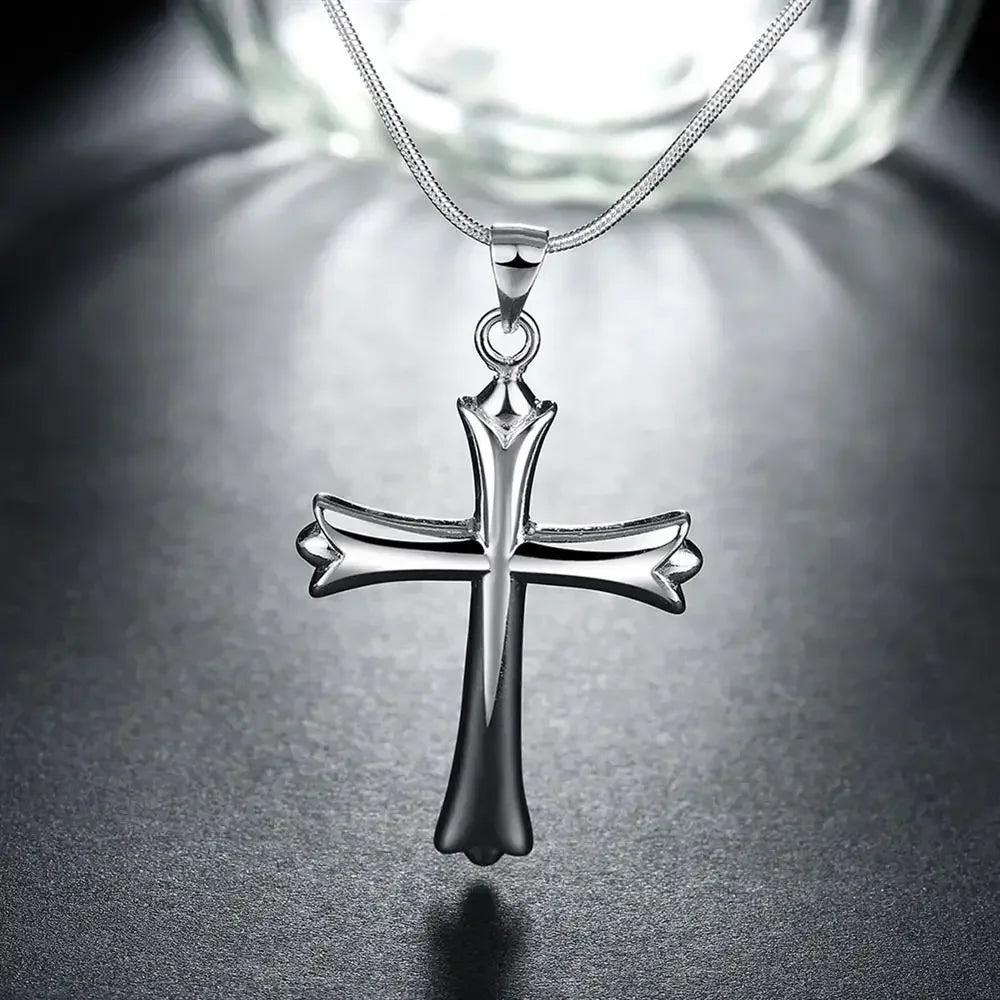 925 sterling Silver Classic cross Pendant Necklace For Women man Luxury Fashion Party Wedding Accessories Jewelry Christmas Gift