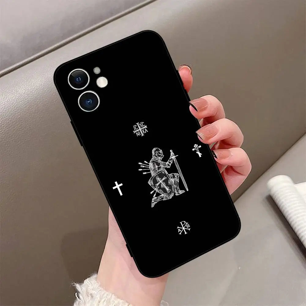 正教会の十字架アイコン教会電話ケース ブラック iPhone 17/16/15/13/14 Pro Max/ 11Plus/X/Xr/Xs Max 13mini用