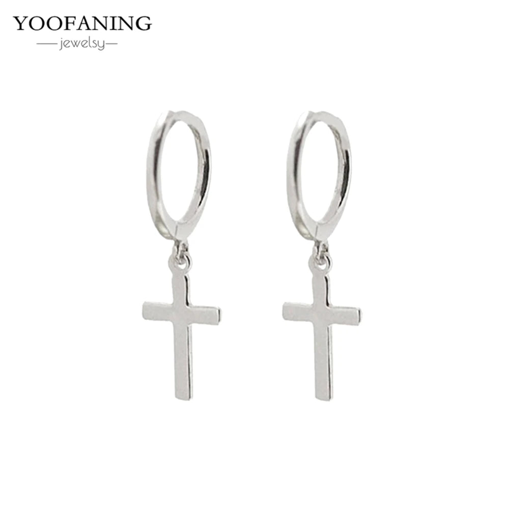 925スターリングシルバーイヤーニードルハイエンドミニマリストゴールドシルバーフープイヤリングクロスシェイプイヤリングメンズ/レディースジュエリーパティ