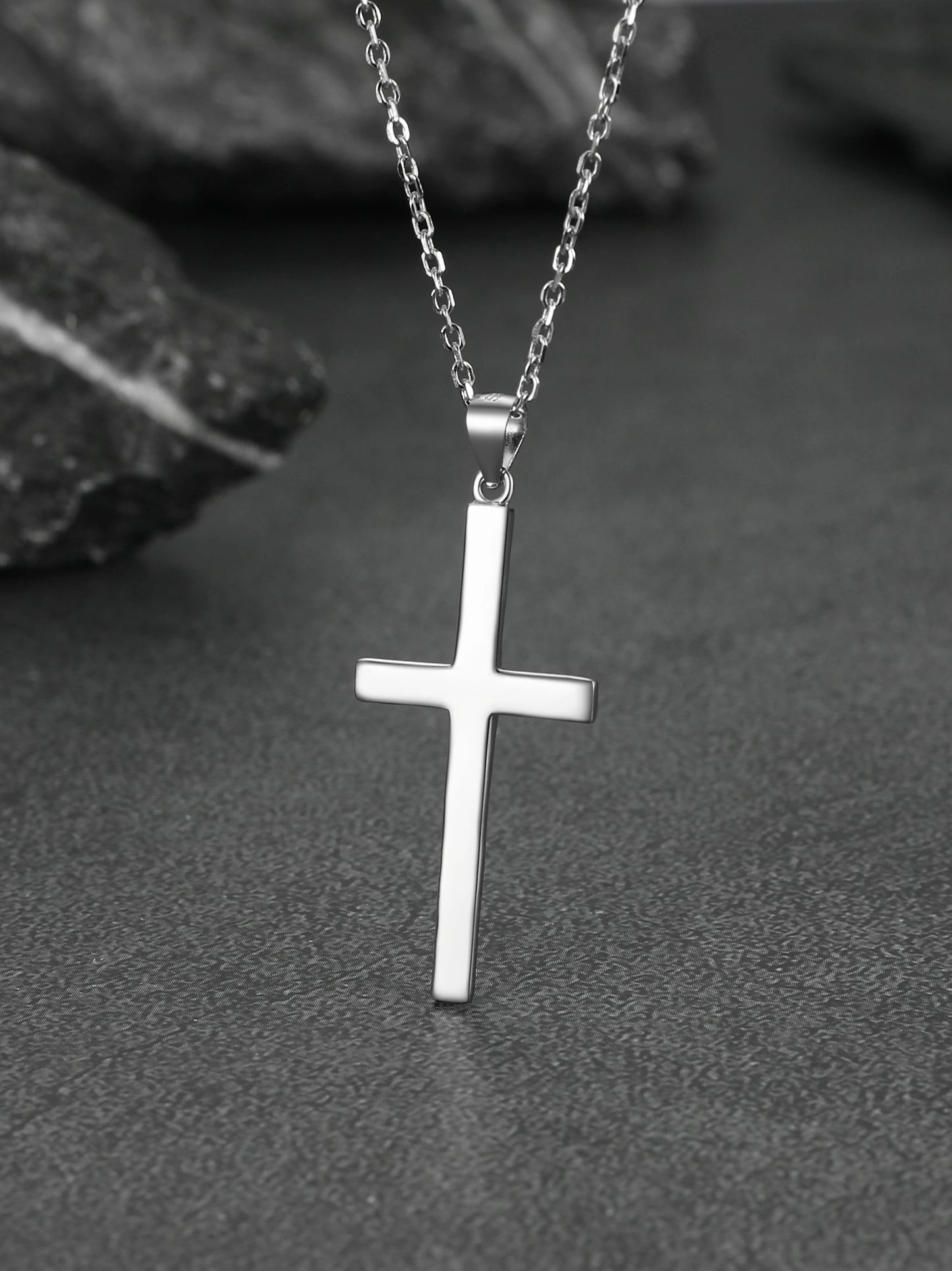 U7 925 Sterling Silver Cross Necklace 4.4g Shiny Cross Pendant Rolo Chain Minimalist Religious Christian Unisex Jewelry Gift