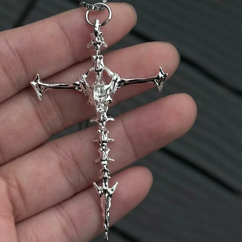 1/2Pcs Unisex Cross Pendant Necklace for Men Women Punk Silver Black Hip Hop Gothic Punk Long Pendant Necklace Jewelry Accessory