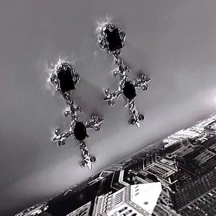 ゴシッククロスブラックイヤリングレディースパンクゴシックY2Kジュエリー創造性ファッションダングルイヤリングステートメントジュエリーイヤリングギフト