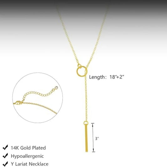 MEDFOLY Lariat Necklace for Women Dainty 14k Gold Plated Simple Sweater O-Chain Pendant Y Necklace Fashion Summer Jewelry Gifts