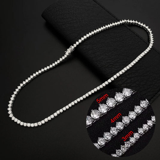 3 Prongs D VVS1 Full Moissanite Tennis Necklace 925 Sterling Silver 3/4/5mm Diamond Chain with GRA Fine Jewelry for Women Man
