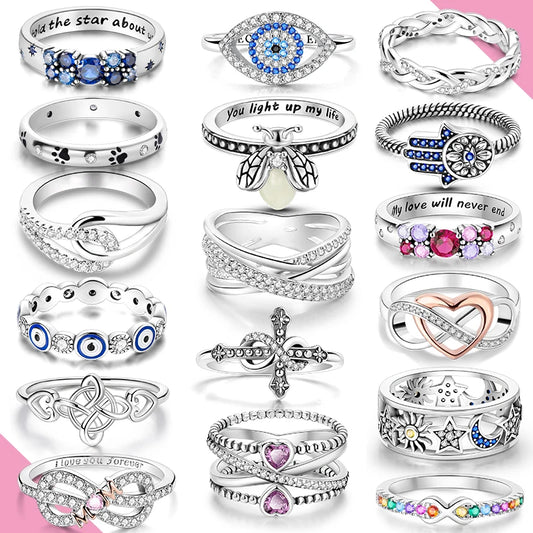 オリジナル925スターリングシルバーリング（女性用）ジルコン ホタル ハート クロス ファインジュエリー