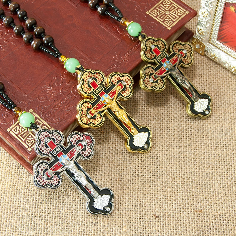 カトリックのロザリオネックレス、イエスの十字架、宗教的な十字架ペンダントチェーンジュエリー、男女兼用、キリスト教の信仰の贈り物