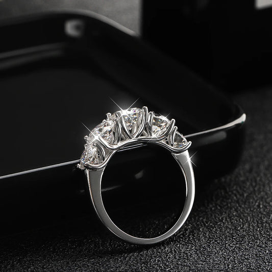 KNOBSPIN 5 Stones 3.6CT D Color Moissanite Rings for Women Sparkling Diamonds with Certificates 925 Sterling Sliver Wedding Ring