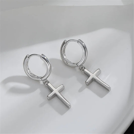 925シルバーニードルクロスフープイヤリング レディース ガールズ パーティー ウェディング パンクジュエリー ギフト eh1192