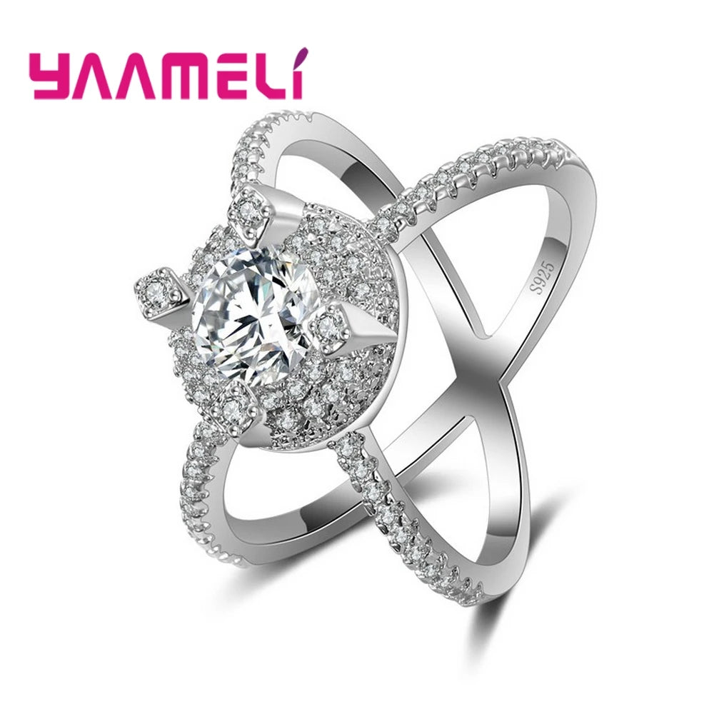 トレンド感のある女性用ウェディングアニロス卸売クロスフィンガーリング925スターリングシルバーカラーCZファッションクリスタルリング女性へのギフト