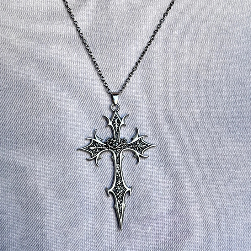 Silver Crucifix Cross Pendant, Gothic Vintage Necklace, Ideal Christmas Gifts for Women and Men