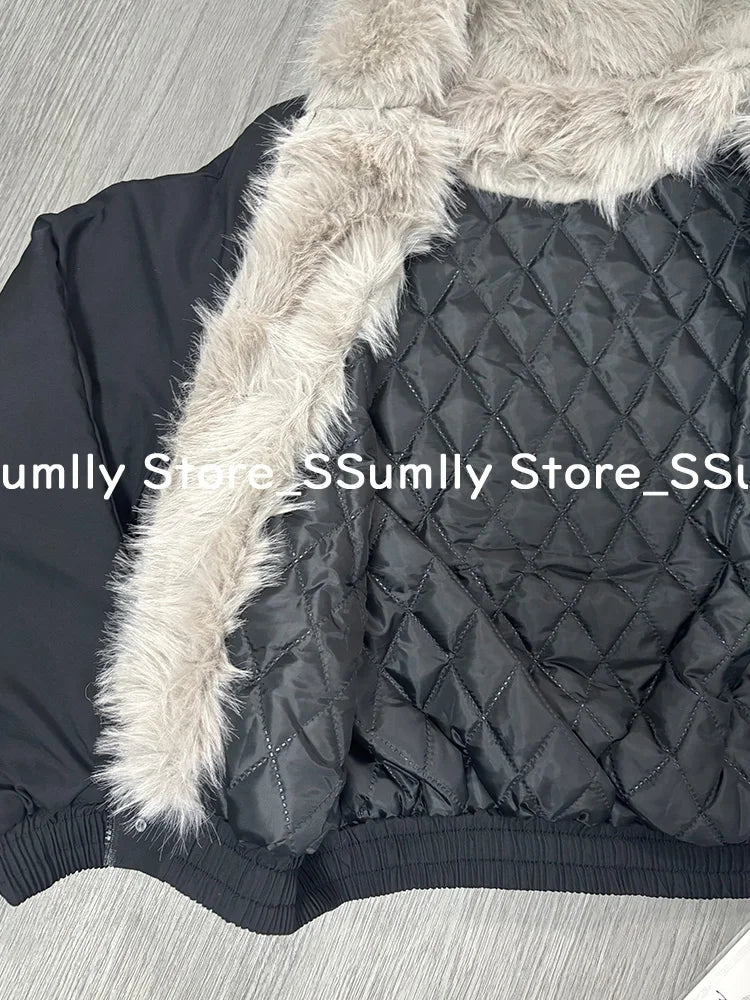 冬新作 エレガントライナーファー ルーズコート レディース Y2K ファーカラー フード付き 厚手 ファッション パーカー カジュアルアウター コットン パッド入りジャケット