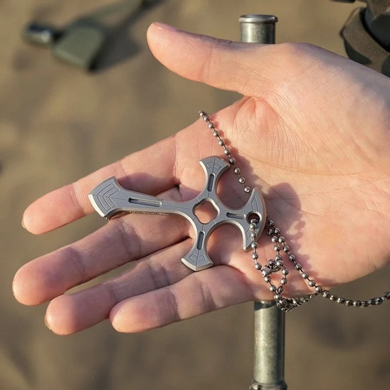 男性用クロスネックレス 護身用キーチェーンアクセサリー ビーズチェーンペンダント付き EDC マルチツール ファッションジュエリー クールなガジェット