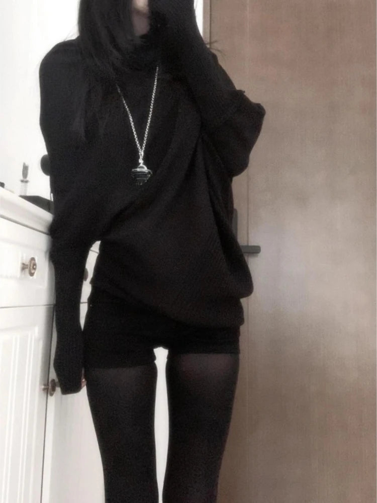 秋冬 レイジースタイル ニットシャツ トップス サブカルチャー ルーズニットTシャツ Y2K カジュアル アメリカンセーター レディース ジャンパー ニットウェア