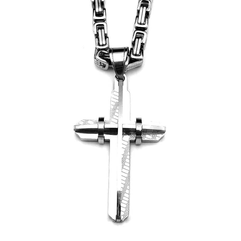 イエス・キリストの十字架 男性用十字架 ヒップホップネックレス ステンレススチール 金メッキ クリスチャンパンク ビザンチンチェーン ジュエリー ギフト
