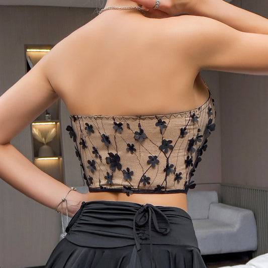 Women's 3D Floral Fashion Vintage Fishbone Skinny Corset Sexy Low Cut Sleeveless Inner Tank Top Y2K Street Style Slim Crop Tops