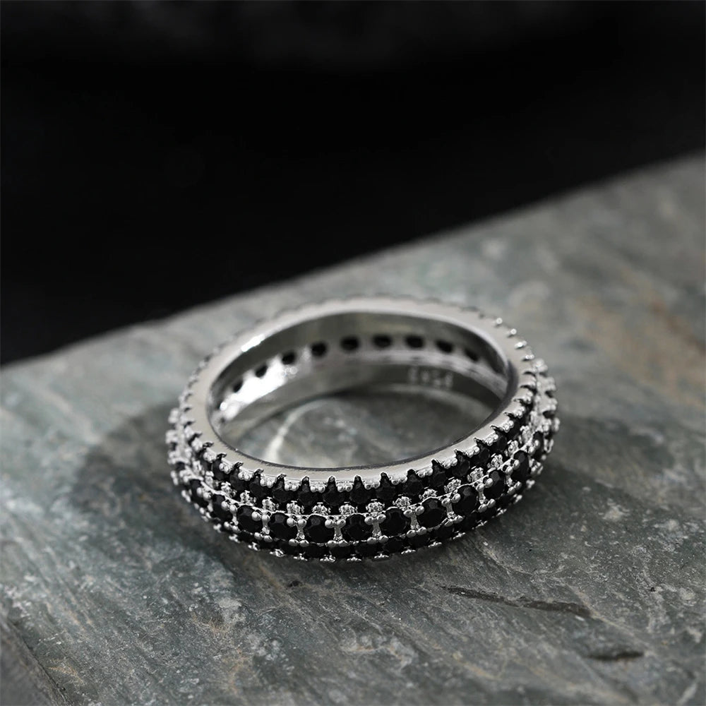 925スターリングシルバーリングインレイクリスタルジルコニウムラウンドリングストーンメンズ＆レディースラグジュアリーシンプルファッションギフトジュエリー