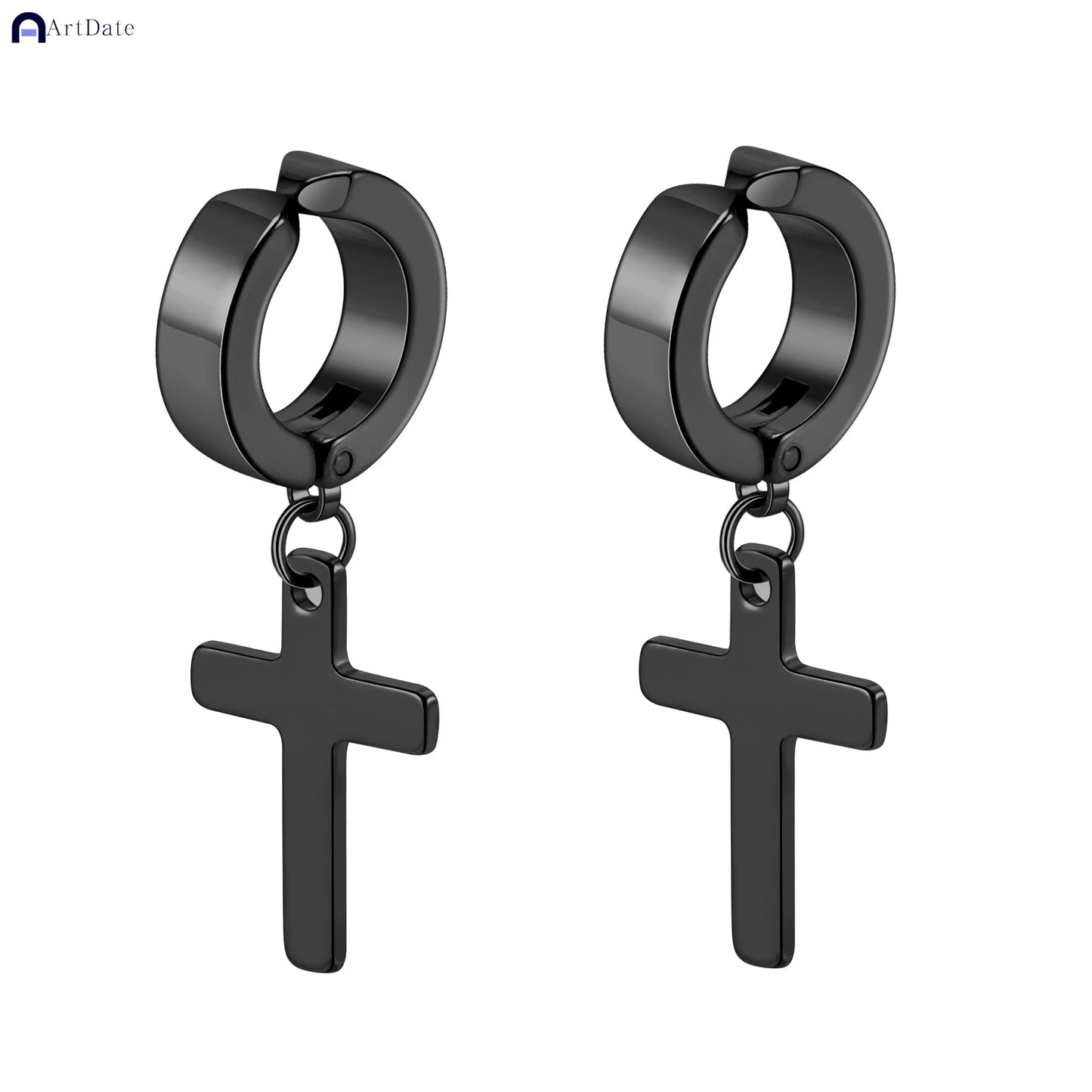 2個入り ステンレススチール メンズ クロス スター パンク ダングルイヤリング ゴシック レディース クロス イヤーフープイヤリング ハギーズ ペンダント ピアスジュエリー