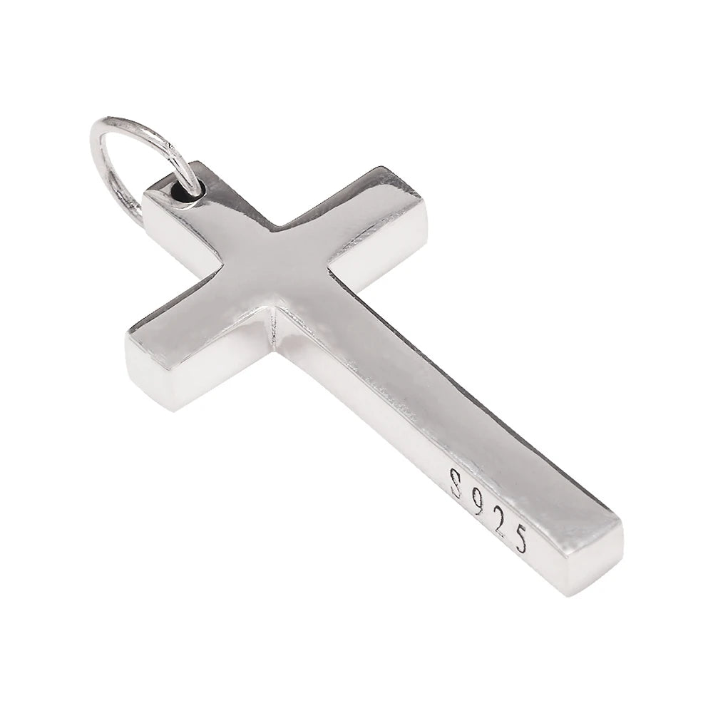Real Solid 925 Silver Cross Pendant for Men Women Minimalist High Polished Fashion Classic Jesus Christian Prayer Jewelry
