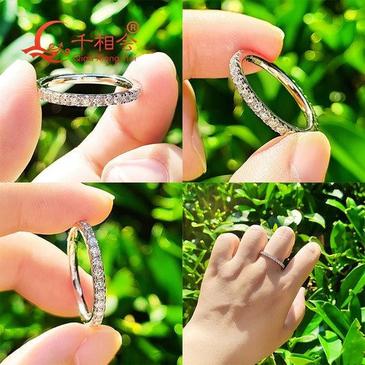 solid 2mm 3mm Moissanite Full Eternity Ring Band 925 Sterling Silver white Round Moissanite Diamond Jewelry gift dating party