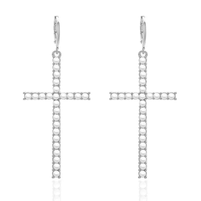 ファッションジルコンクリスタルクロスイヤリング レディース メンズ ゴシック パンク ヒップホップ イエス十字架ダングルイヤリング クリスチャンパーティージュエリー