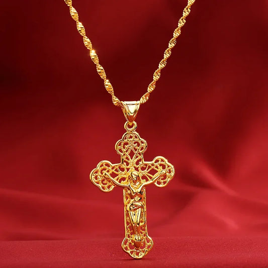 高品質 24K AU9999 ゴールド クロスネックレス 男女兼用 長さ45cm ファッショナブル