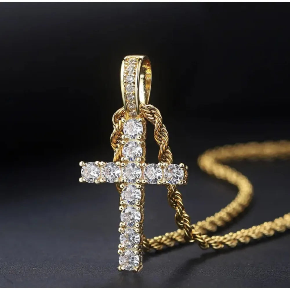 60cm ツイストチェーン ロングネックレス レディース/メンズ ファッション 高級 キュービックジルコニア クロスペンダントネックレス ギフト ラブアクセサリー