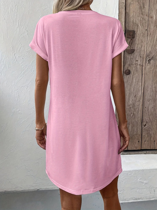 Women's Casual New York Graphic TShirt Dress  Short Sleeve Round Neck Loose Fit SpringSummer