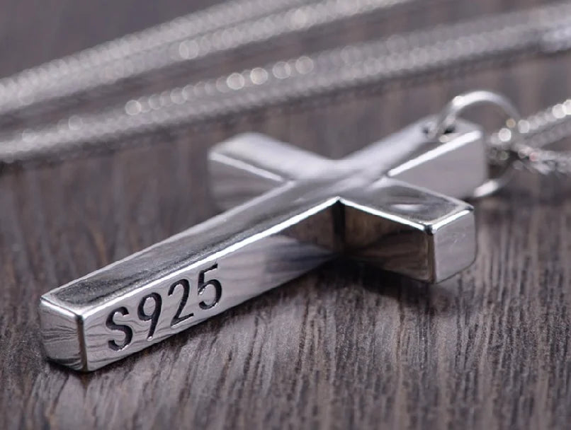 Real Solid 925 Silver Cross Pendant for Men Women Minimalist High Polished Fashion Classic Jesus Christian Prayer Jewelry