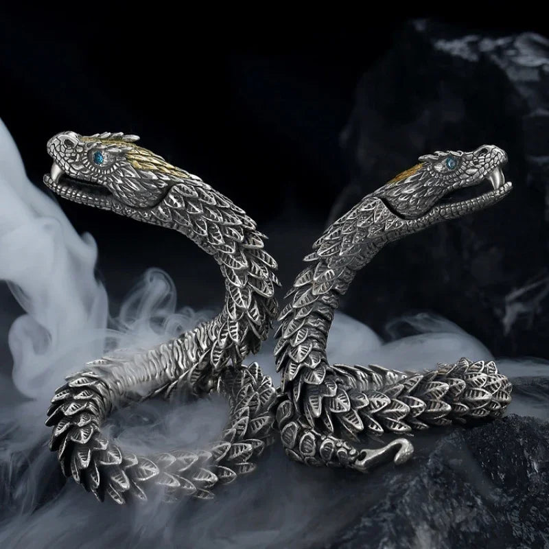 ユニークな職人技が光る925シルバーの高級メンズブレスレット。オリジナルデザイン。高品質ヒップホップスタイルのスネークバングルジュエリー。