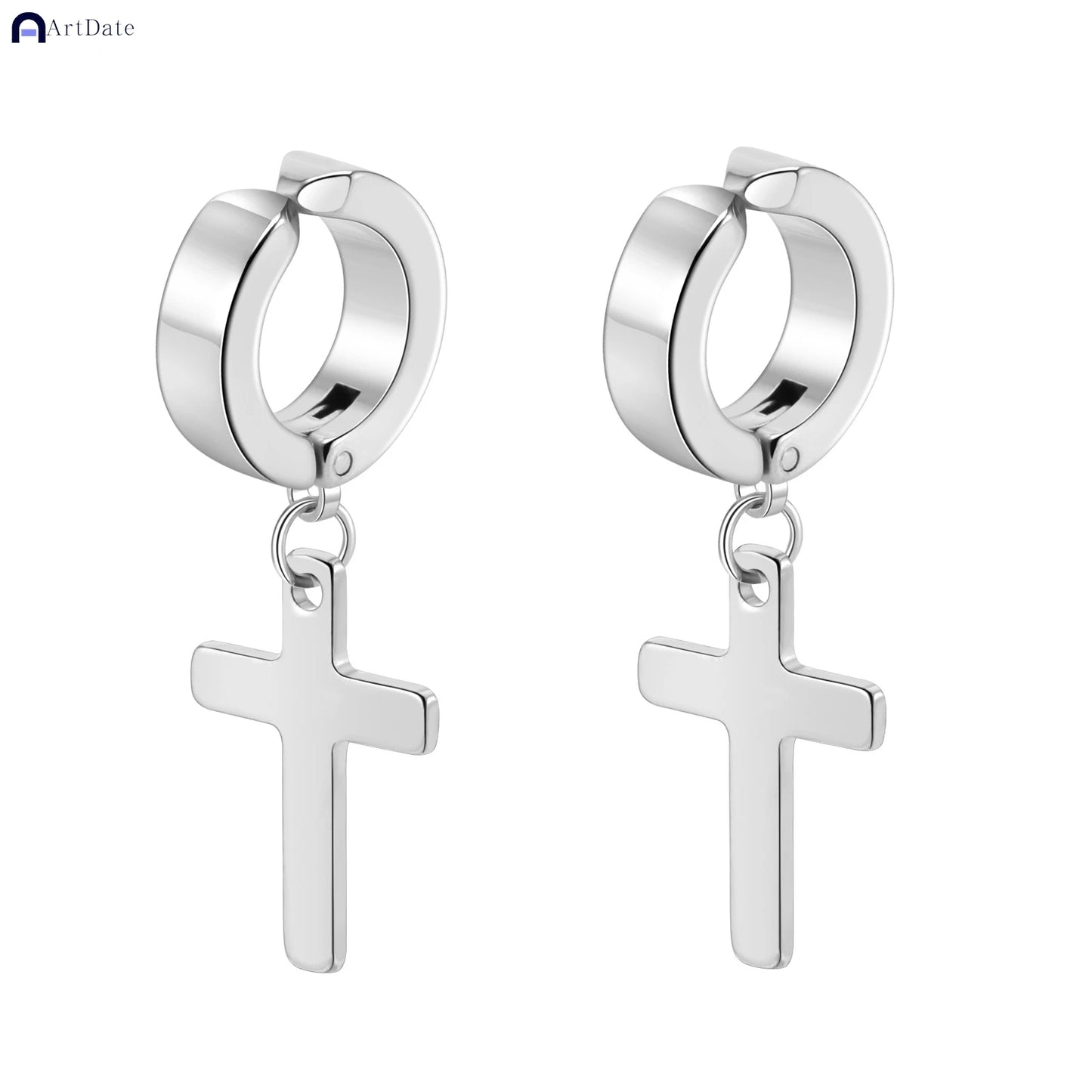 2個入り ステンレススチール メンズ クロス スター パンク ダングルイヤリング ゴシック レディース クロス イヤーフープイヤリング ハギーズ ペンダント ピアスジュエリー