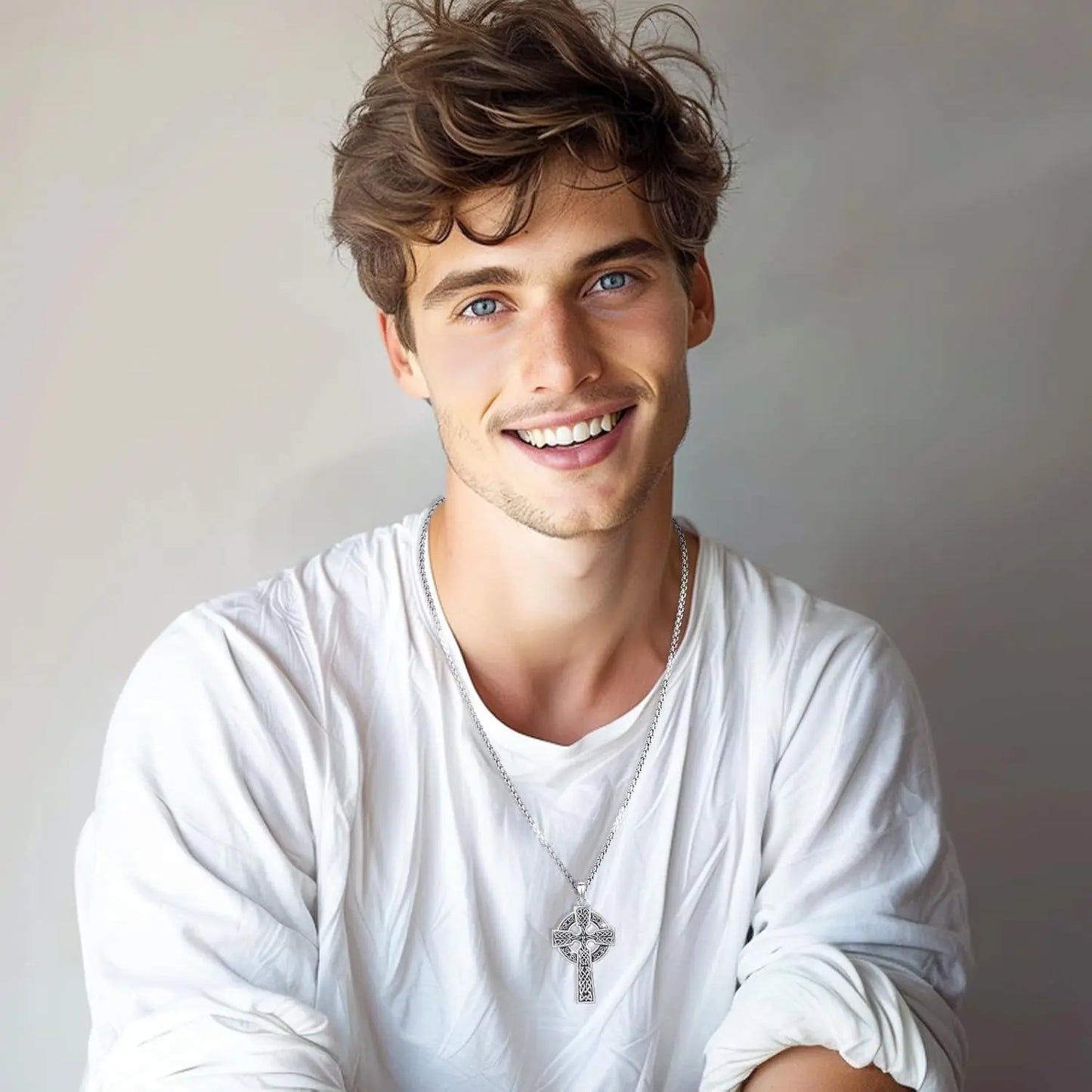 Celtic Cross Necklace for Men Women 925 Sterling Silver Celtic Cross Pendant Evil Eye Necklace Irish Trinity Knot Jewelry