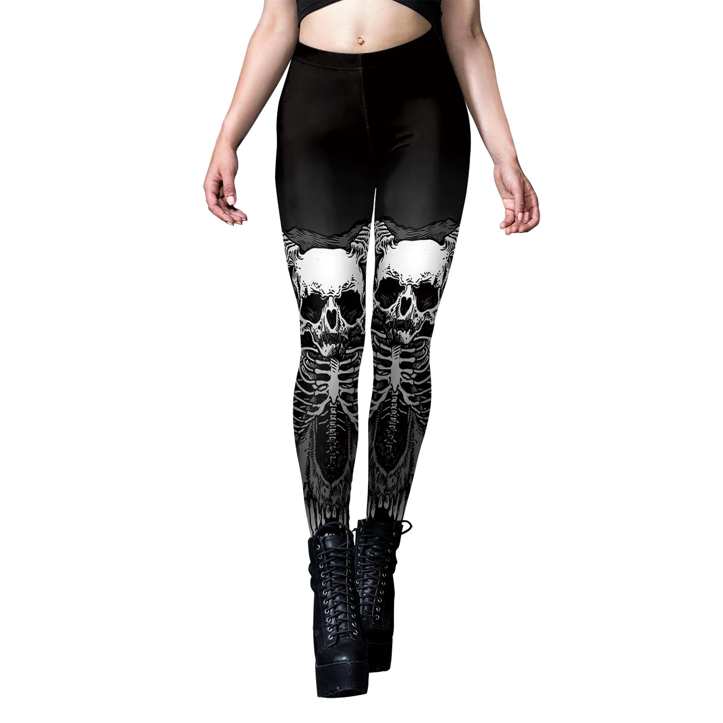 [You're My Secret] Halloween Skeleton Print Legging Punk Women Legging Gothic Fitness Ankle Pants Sexy Stretch Black Leggings