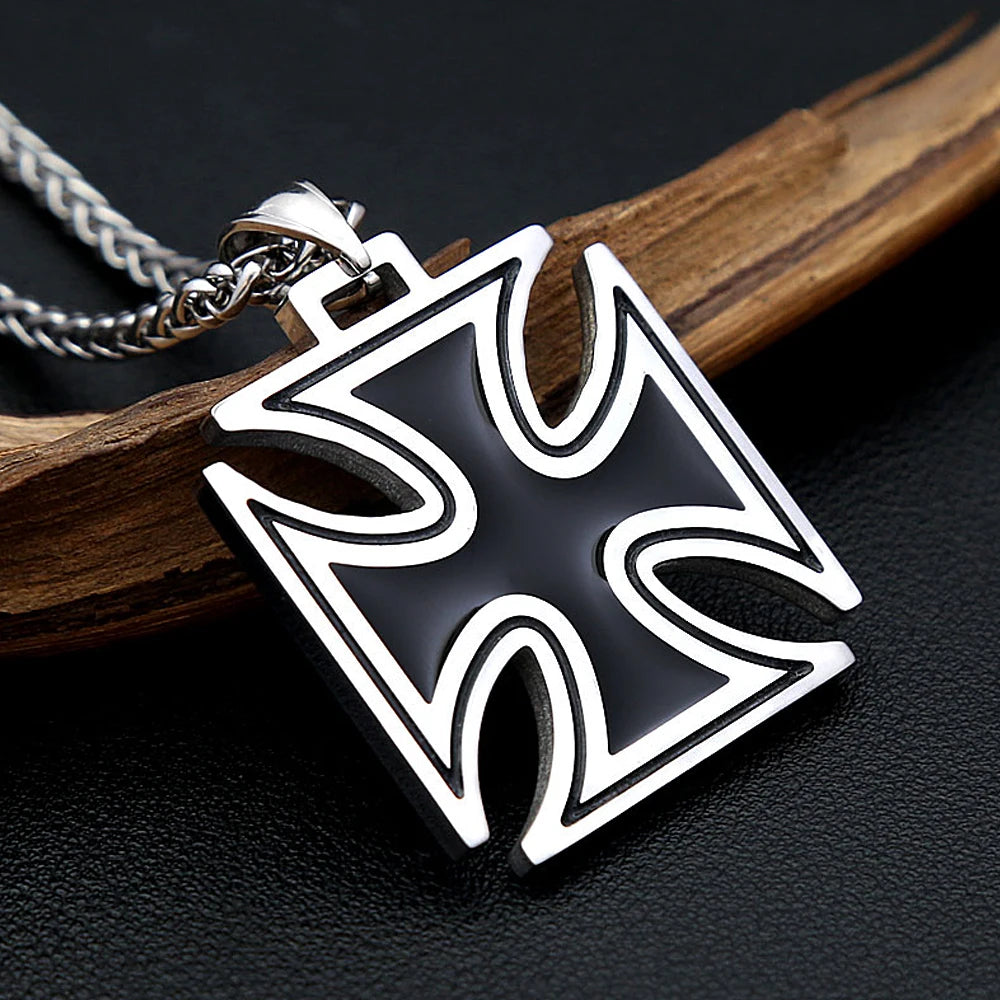 Vintage Classic Cross Pendant Necklace For Men Women Stainless Steel Hip Hop Knights Templar Iron Biker Jewelry Gifts Wholesale