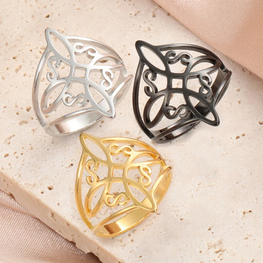 Witch Knot Stainless Steel Ring Wiccan Cross Celtics Knot Women Men Rings Witchcraft Good Luck Protection Amulet Birthday Gifts