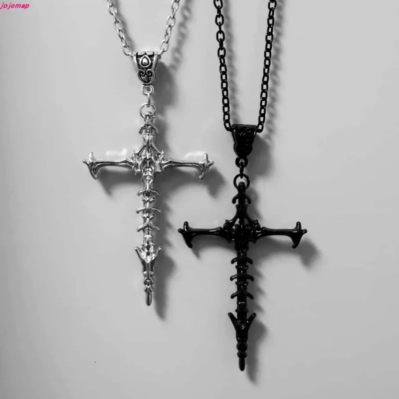 1/2Pcs Unisex Cross Pendant Necklace for Men Women Punk Silver Black Hip Hop Gothic Punk Long Pendant Necklace Jewelry Accessory