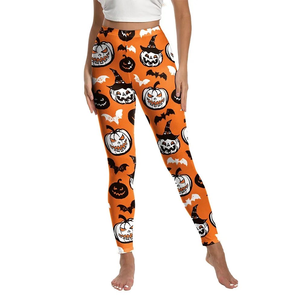 [You're My Secret] New Female Pants Halloween Women's Pumpkin Print High Waist Outdoor Sports Casual Gothic Leggings Trousers