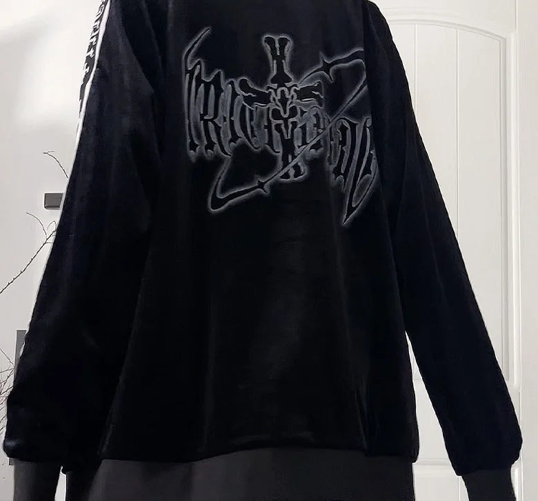 オリジナルサブカルチャーY2Kゴスベルベットプリントジッパージャケット秋新作ストリートパンクダークルーズスポーツコート原宿カジュアルジャケット