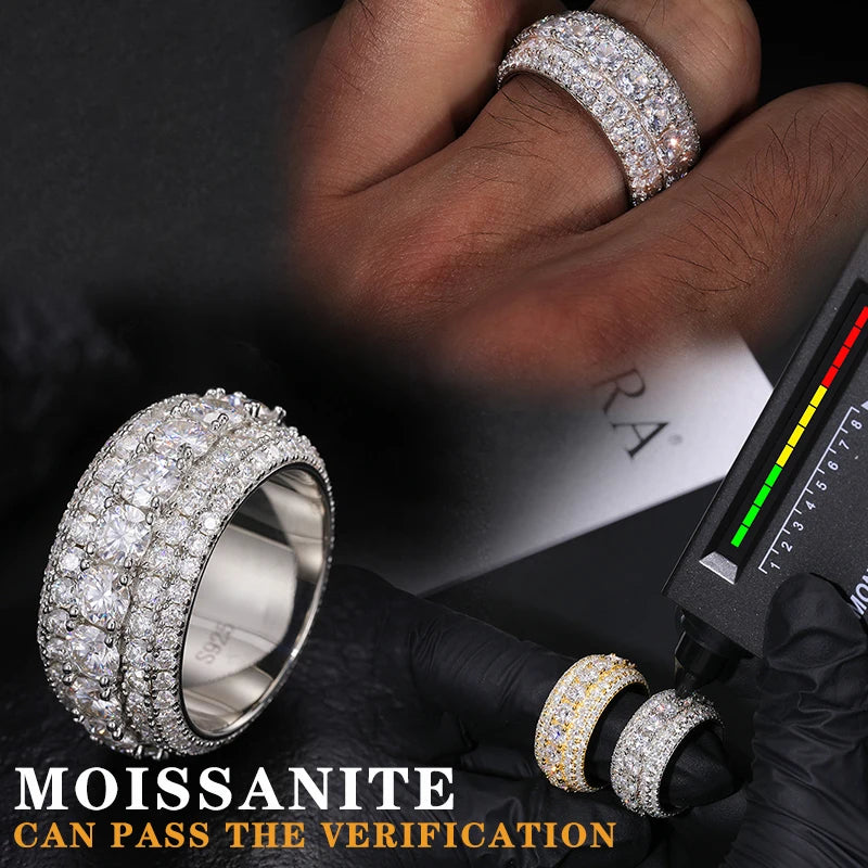 TUHE ユニセックス S925 シルバーリング アイスアウト バゲット VVS1 モアッサナイト クロスリング S925 シルバー メンズ ヒップホップジュエリー メンズアクセサリー