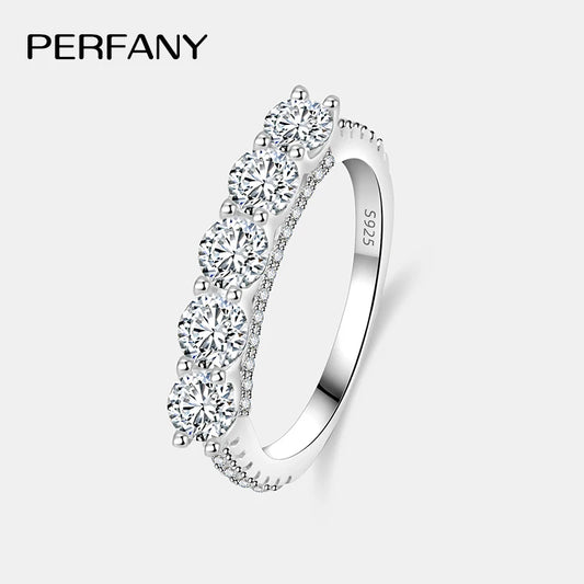 PERFANY 4mm Sparkling Moissanite Ring for Women S925 Pure Silver Certified Diamond Wedding Band Fashion Jewelry