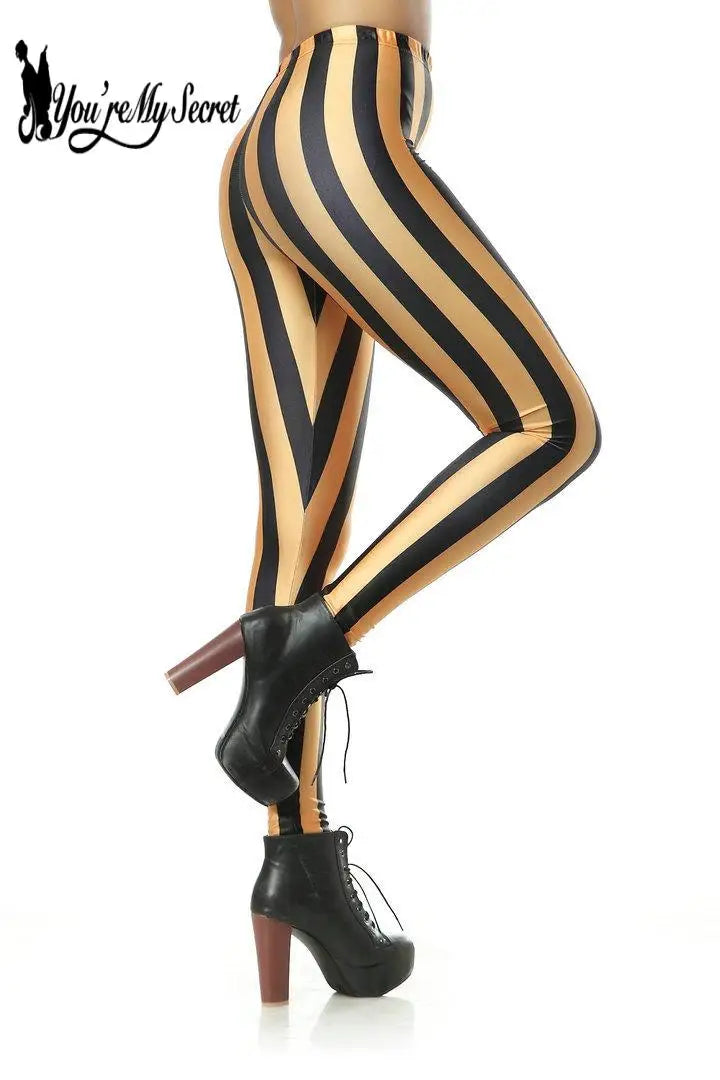 [You're My Secret] Fashion Women Sexy Leggings High Waist Elastic Stripe Print Trousers Casual Sports Leggings Hip-Lift Pants