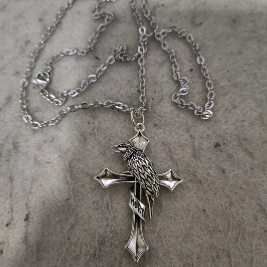 Buyee 925スターリングシルバー男性用ビッグペンダントチェーンユニークパンクゴシッククロスクロウネックレスメンズファッションファインジュエリーチェーン