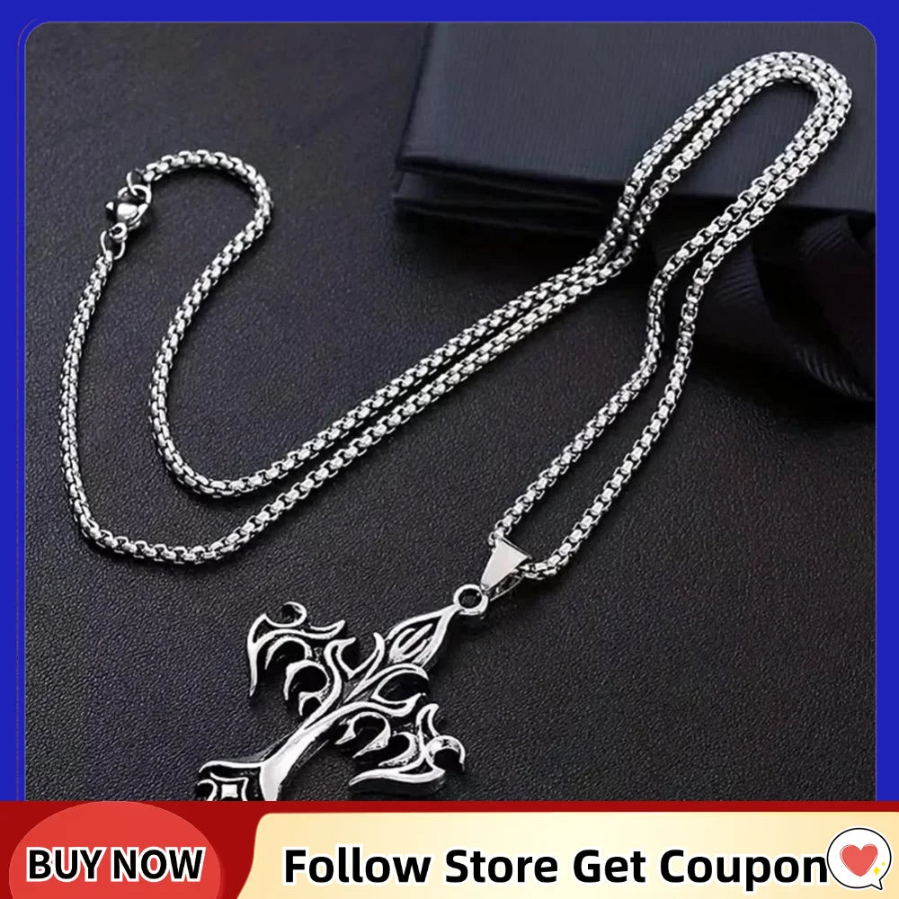 ヒップホップクロスペンダントネックレスユニークなデザインのスチールゴスネックレスファッションジュエリーギフト女性男性