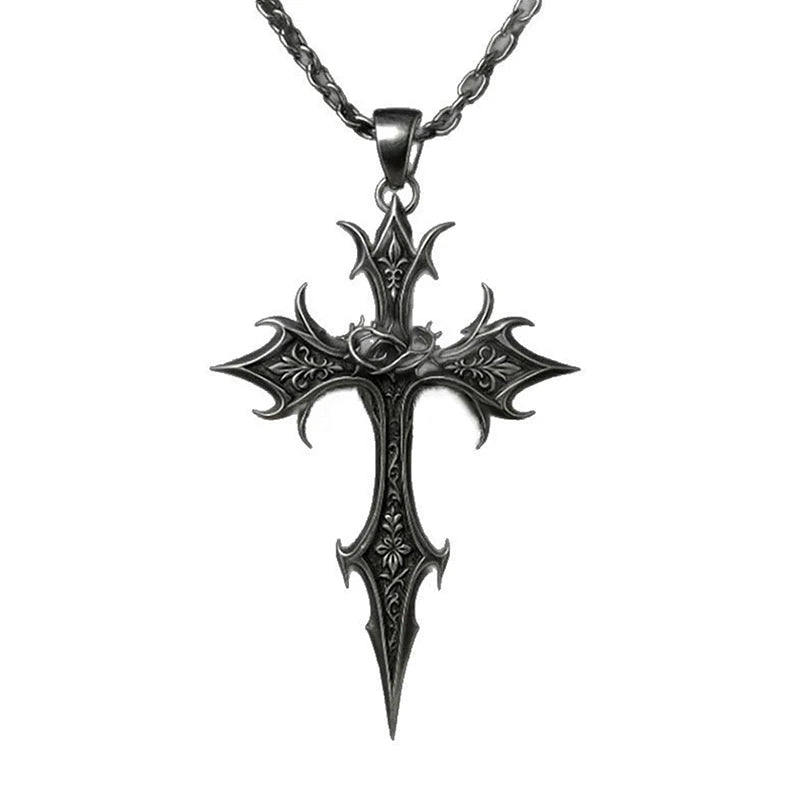 Silver Crucifix Cross Pendant, Gothic Vintage Necklace, Ideal Christmas Gifts for Women and Men