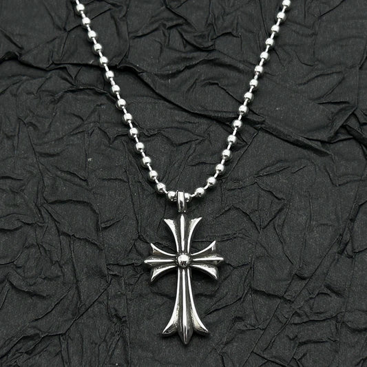 S925スターリングシルバークロスネックレス男性と女性レトロ古いヨーロッパとアメリカのニッチユニークなデザイントレンディでクール